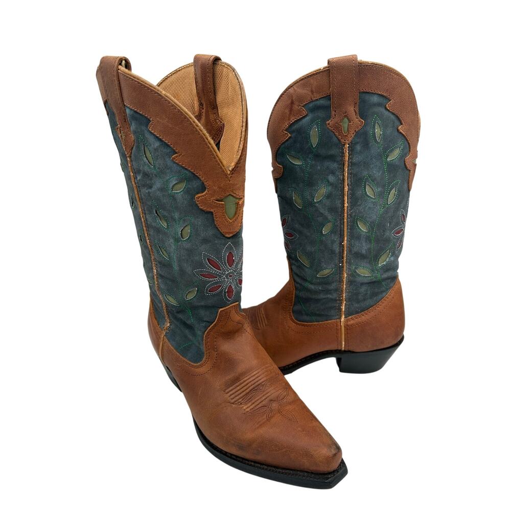 Laredo Women's SZ 7.5 Florial brown Western Boots leather boho cowgirl